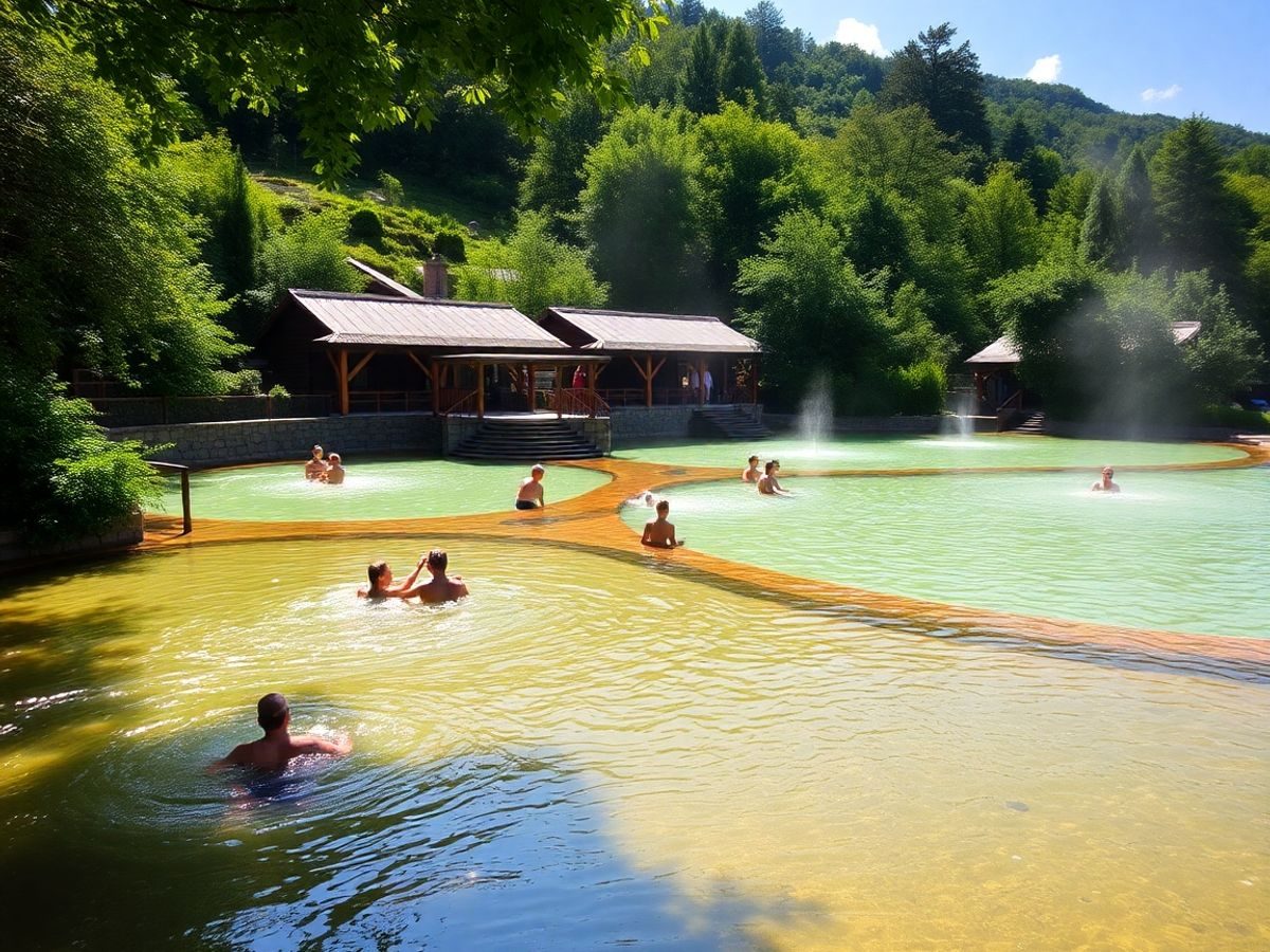 Peisaj cu izvoare termale în România, relaxare și natură.