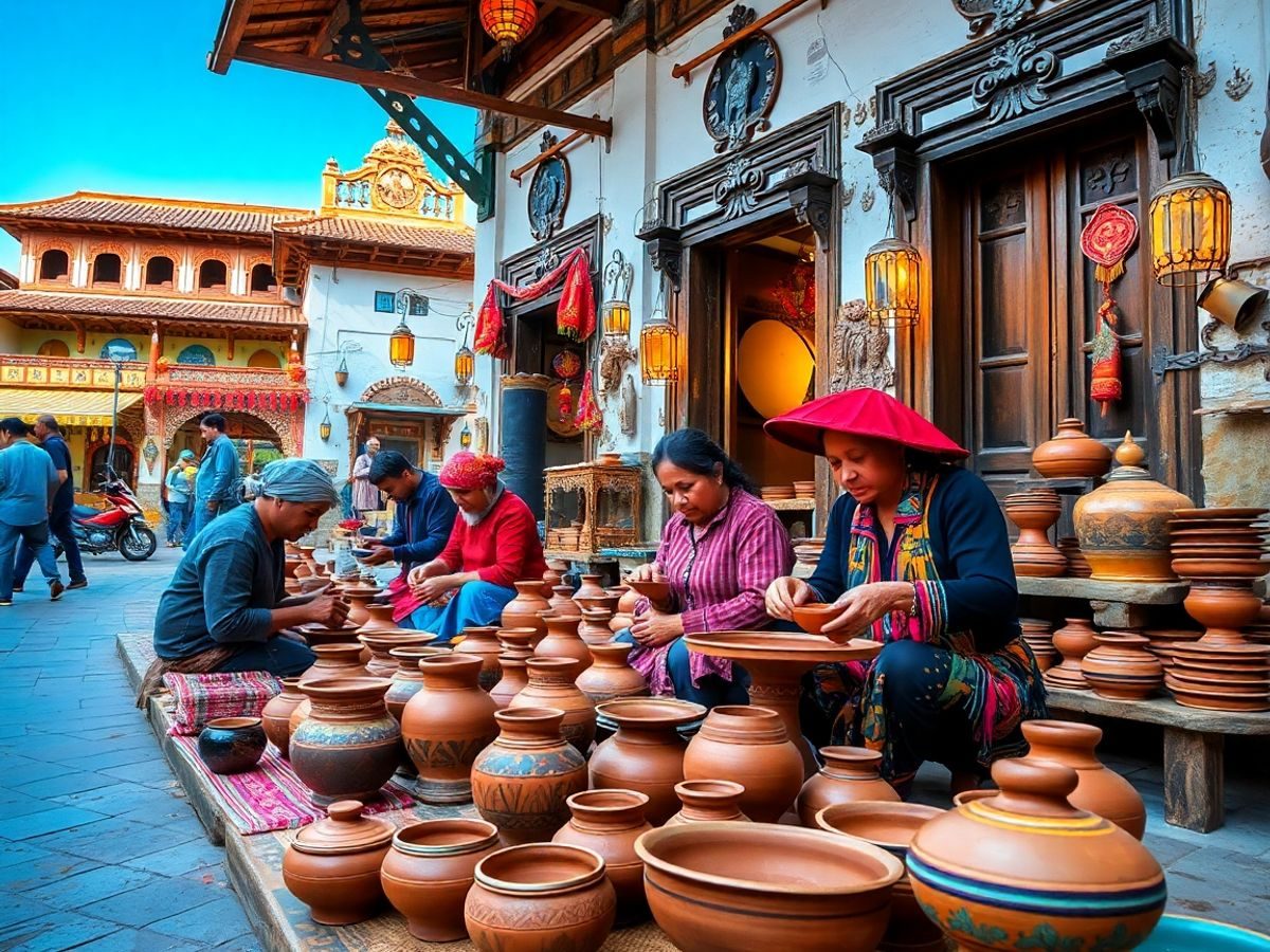 Artizani care creează ceramică tradițională în peisaj cultural.