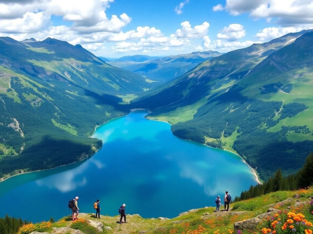 Peisaje montane spectaculoase din România, cu munți și lacuri.