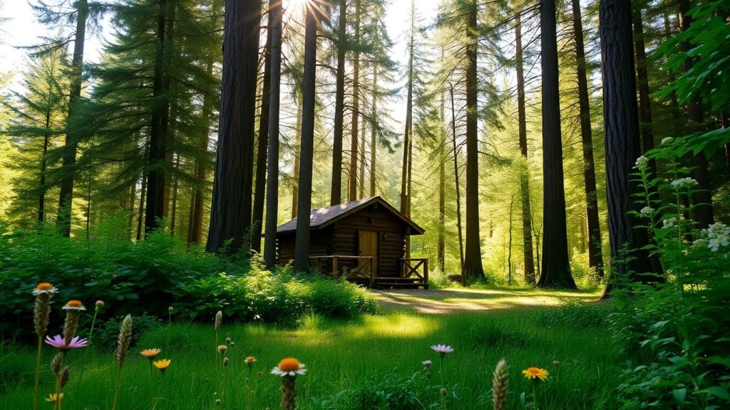 Cabana în pădure, departe de tehnologie și agitație.