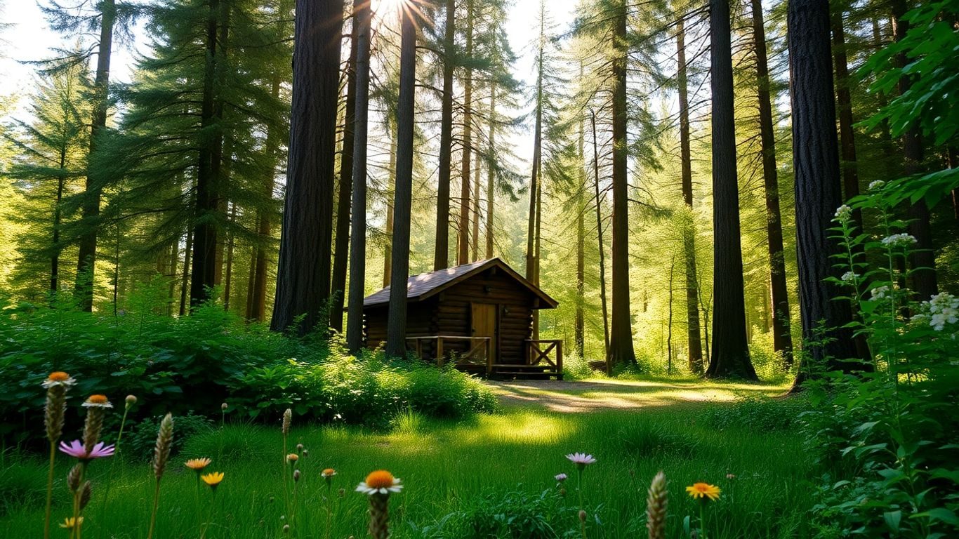 Cabana în pădure, departe de tehnologie și agitație.